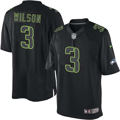 Men's Elite Russell Wilson Nike Jersey Black - #3 Impact NFL Seattle Seahawks